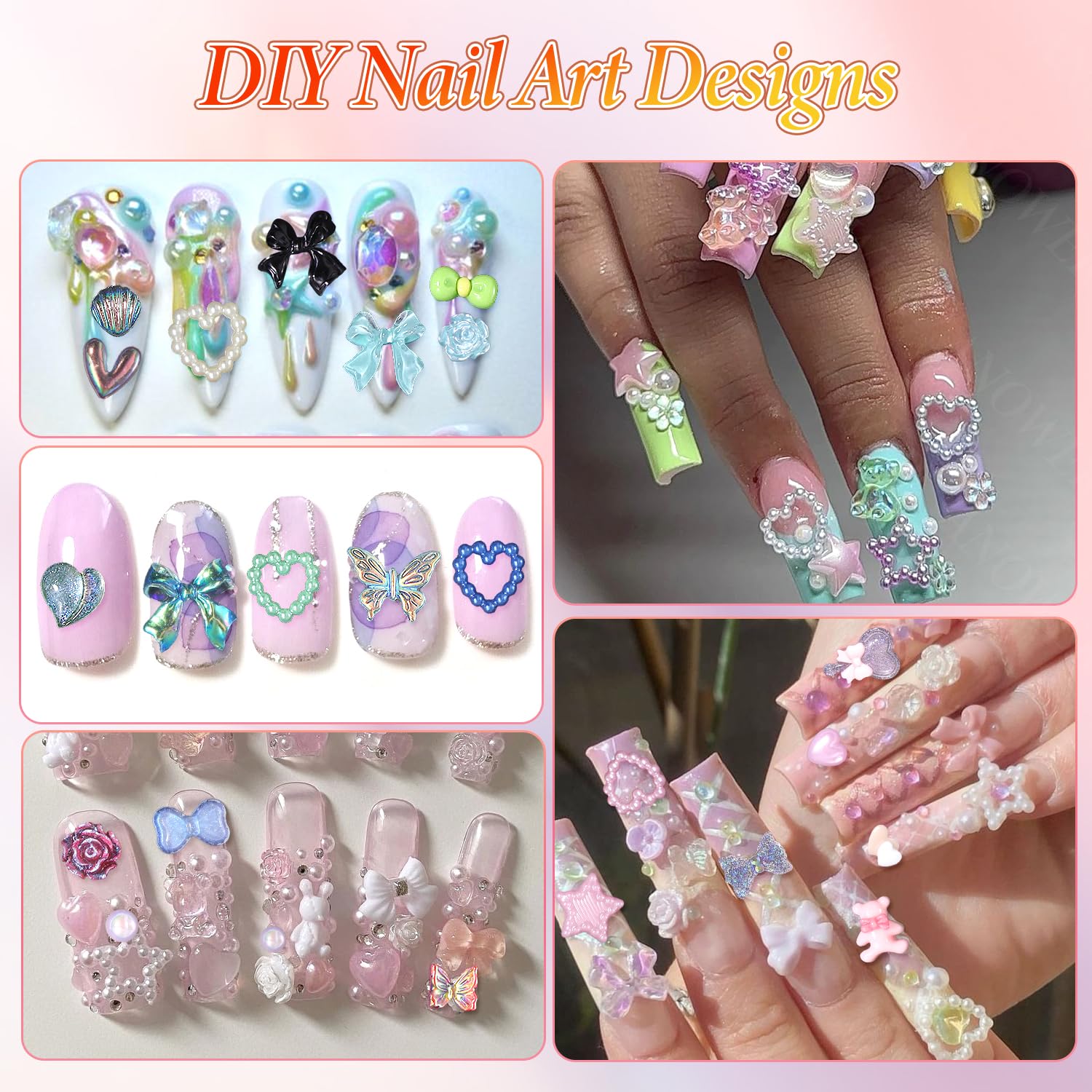 Anower 3D nail charms tiny beads and pearls for textured details