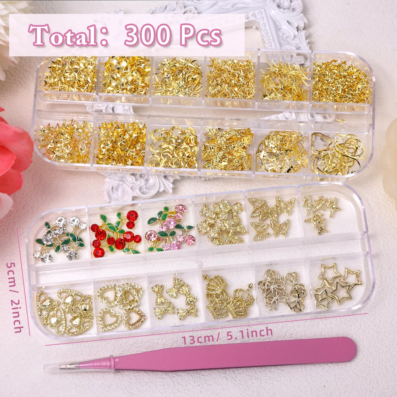Anower gold nail studs featuring moon and cross elevate DIY nail art projects.
