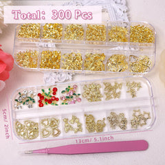 Anower gold nail studs featuring moon and cross elevate DIY nail art projects.