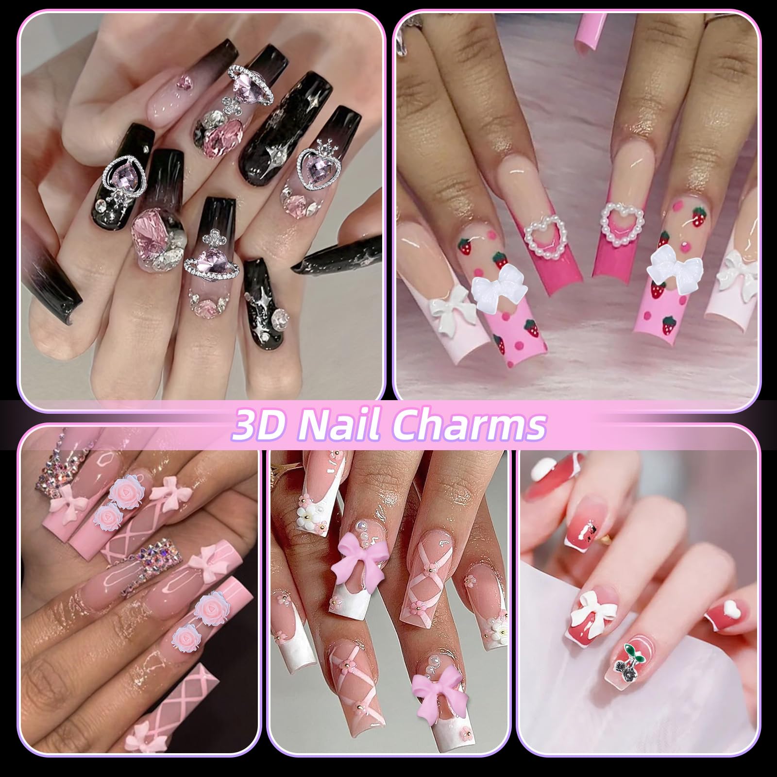 Anower nail charms package closeup highlighting variety and quality