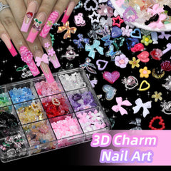Anower silver nail charms cherry heart planet for glamorous, sparkly accents