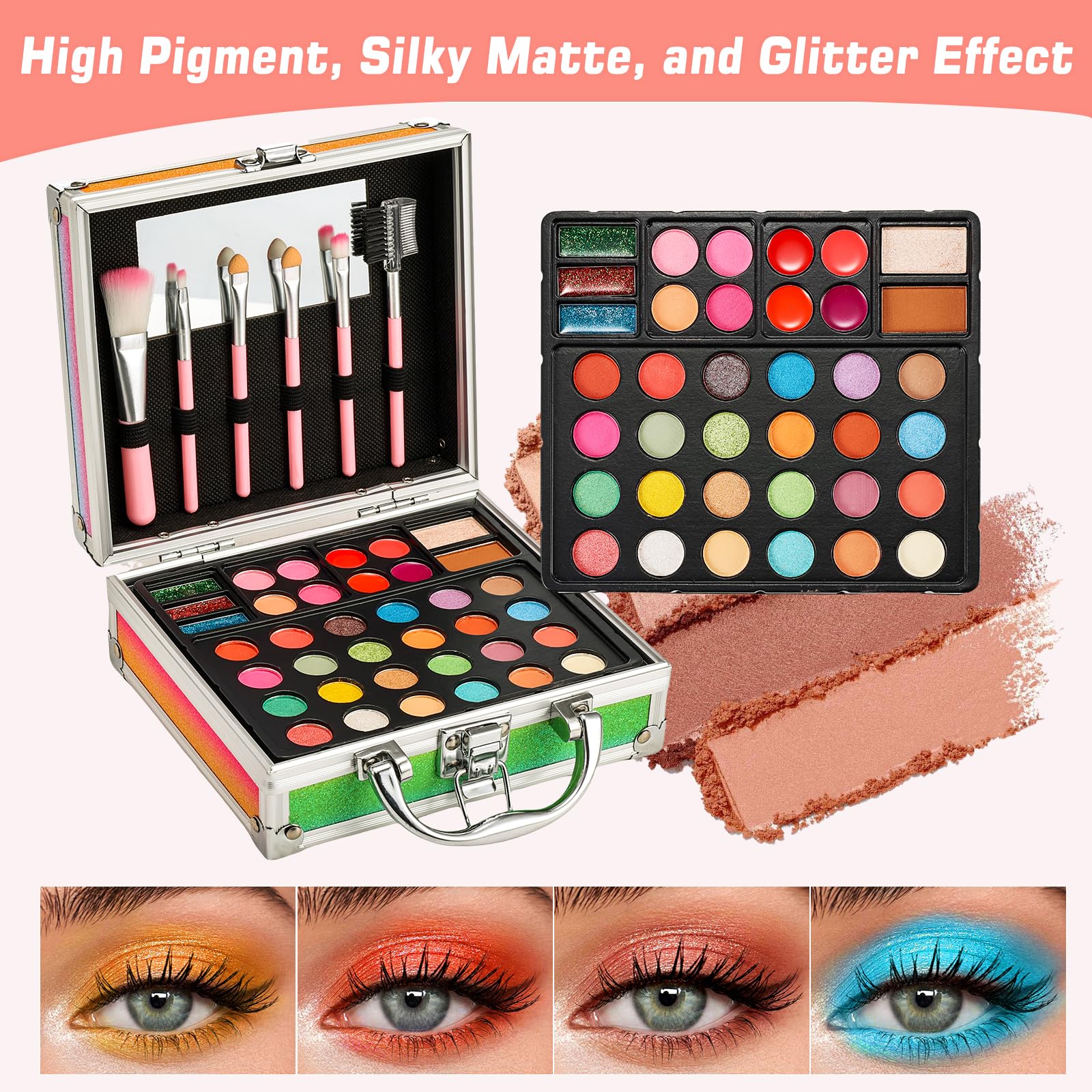 Anpro 24-color eyeshadow palette close-up with rich pigment