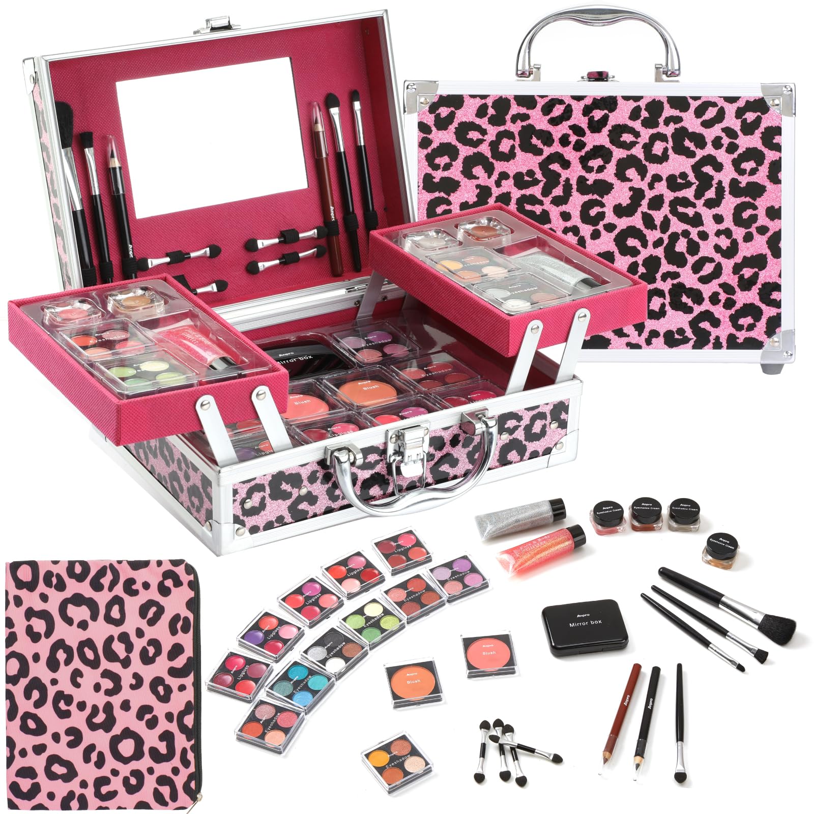 Anpro leopard cosmetic bag for travel and organization