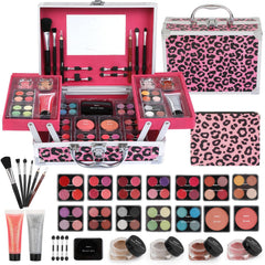 Anpro leopard durable case with top handle for portable makeup storage and travel