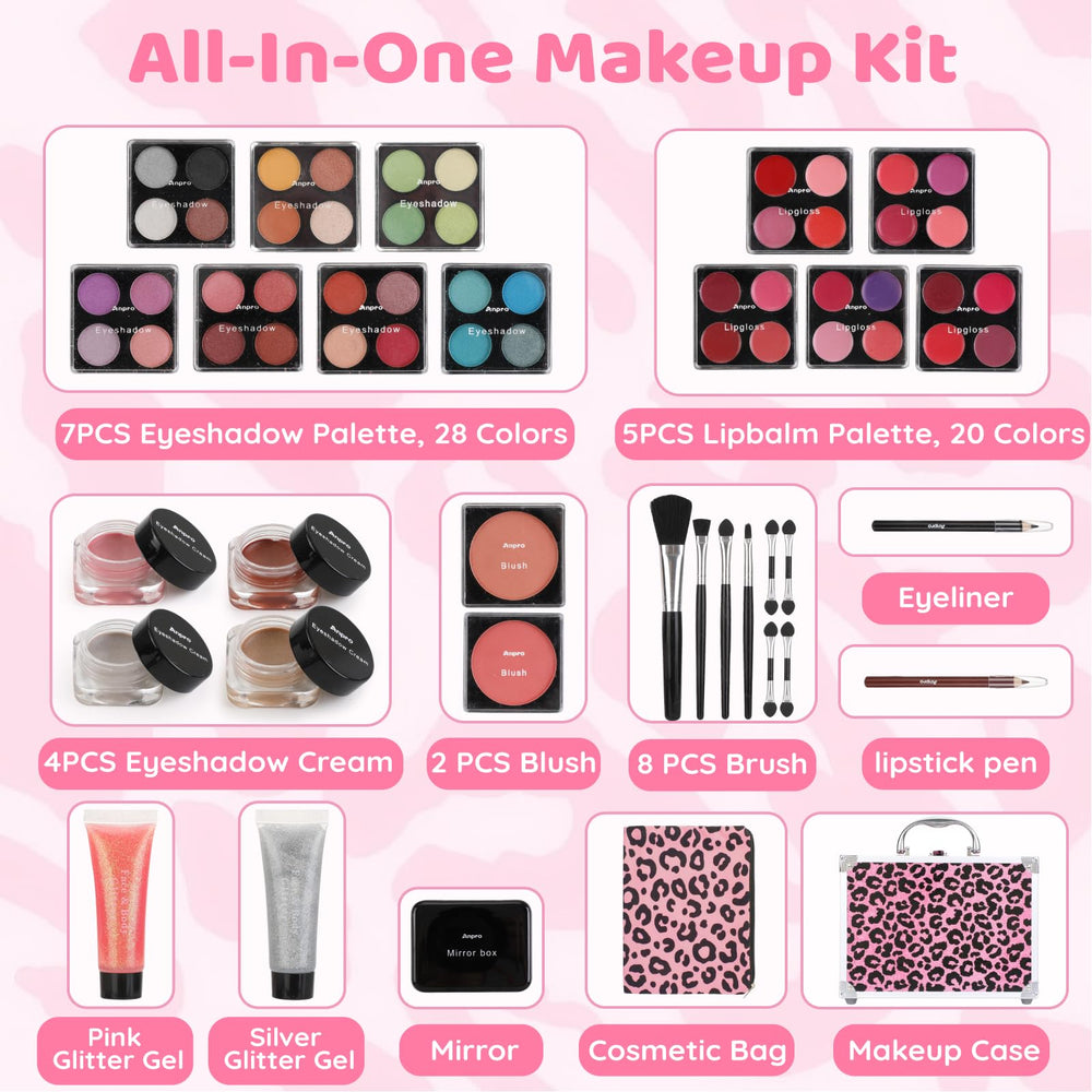 Anpro leopard folding makeup kit closed showcases stylish compact design for on-the-go touch-ups