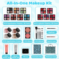 Anpro Leopord case open layout showing full makeup kit for on-the-go use
