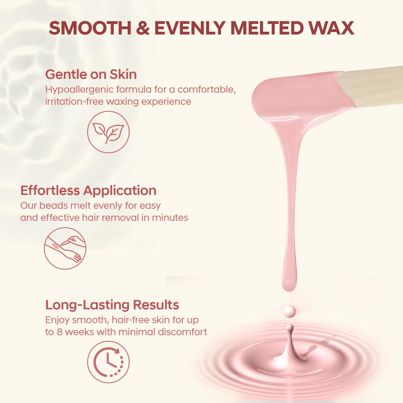 ANREACHO wax beads melting evenly for up to 6-8 weeks of smooth skin