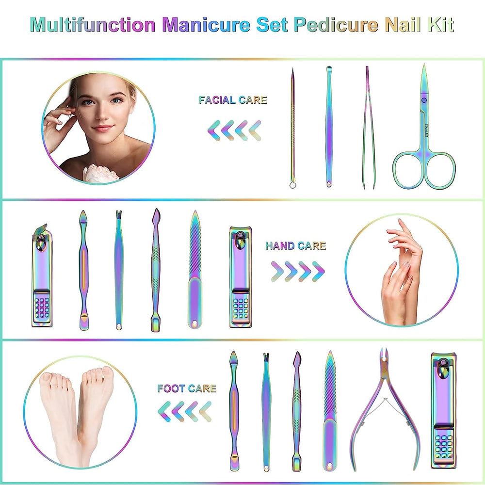 ANRUI Manicure Set compact case opens to reveal 12 grooming tools.