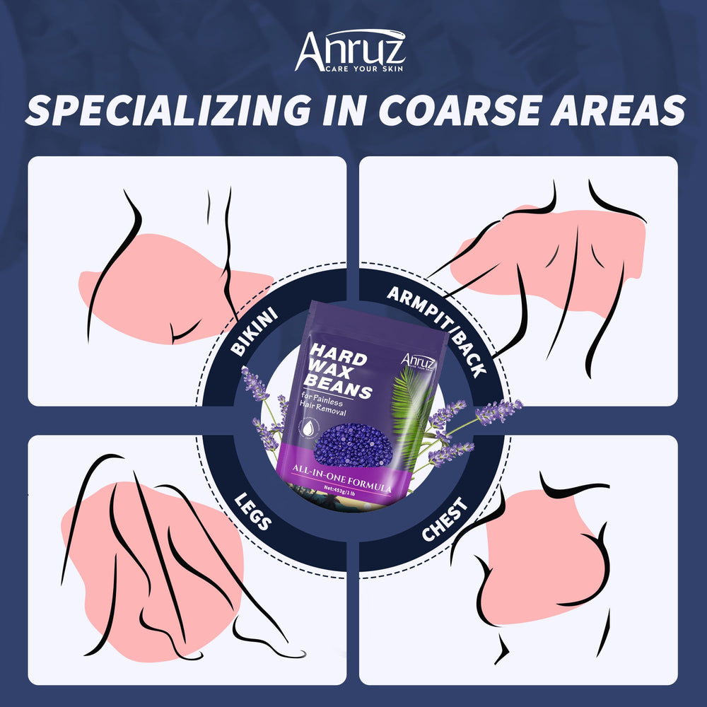 ANRUZ lavender wax beads for legs provide smooth results and lasting hair-free weeks.