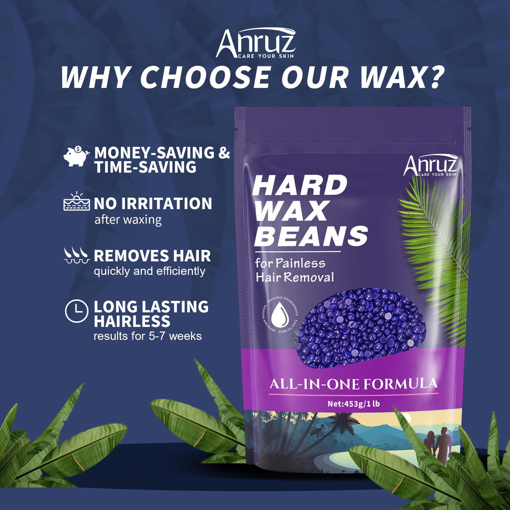ANRUZ hard lavender wax beads step-by-step application guide highlights simple steps.