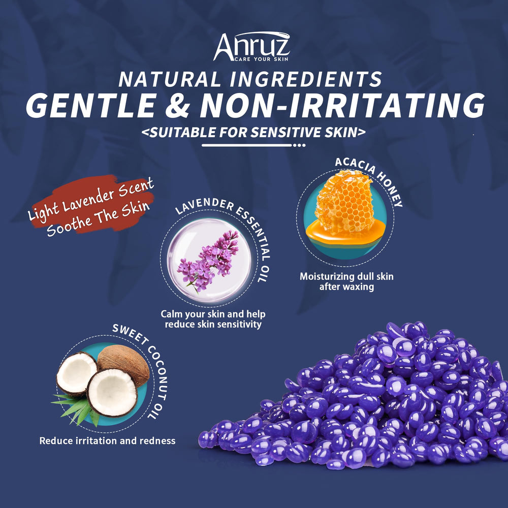 ANRUZ wax beads for underarms offer gentle, effective hair removal with lavender soothing scent.