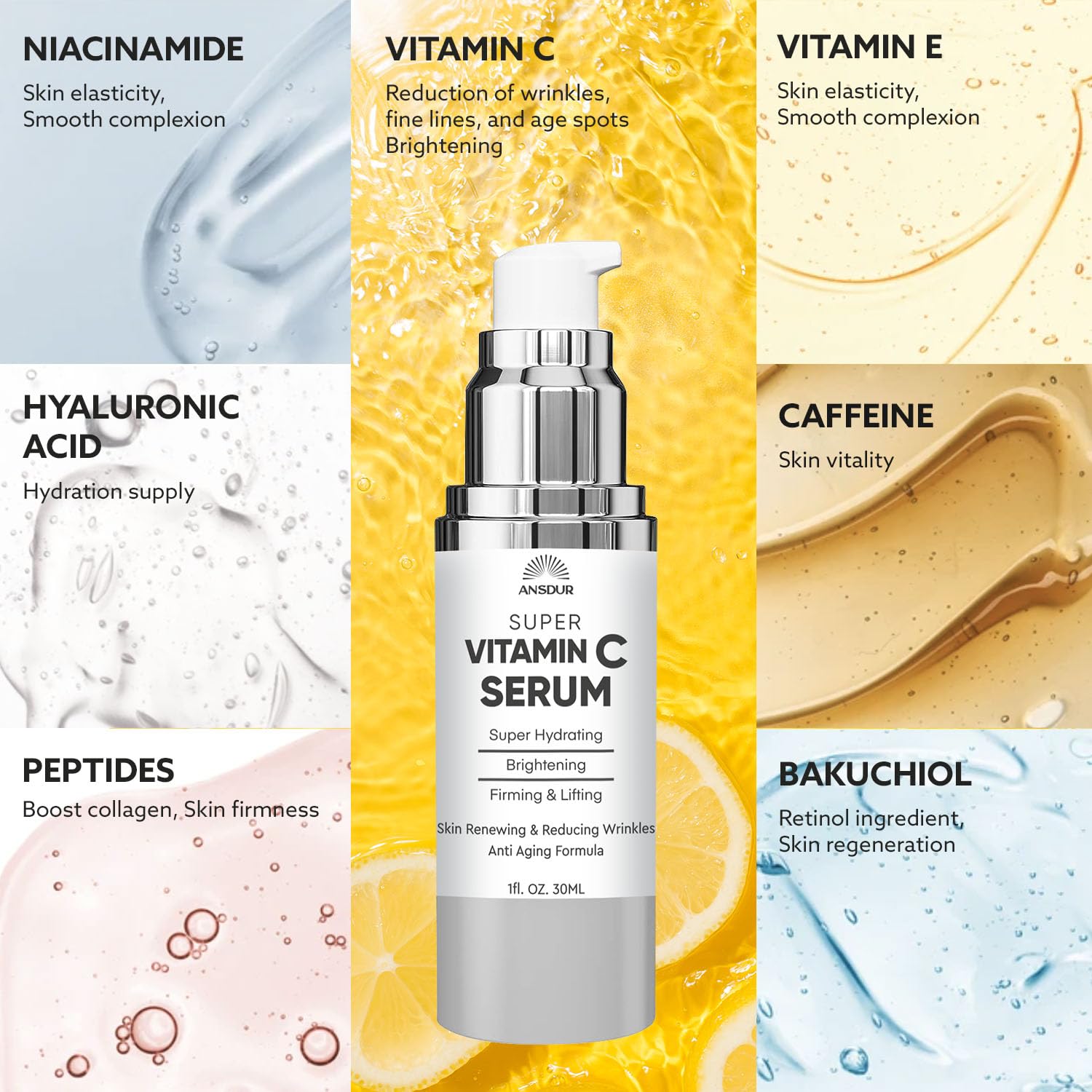 ANSDUR morning routine setup featuring vitamin C serum.