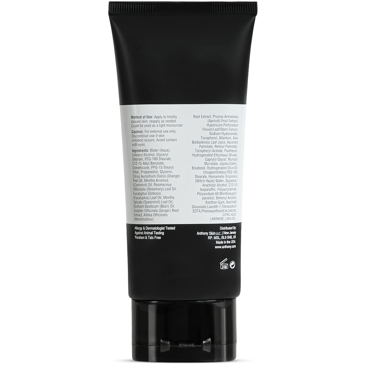 Anthony After Shave Balm USA-made label indicating quality and safety.