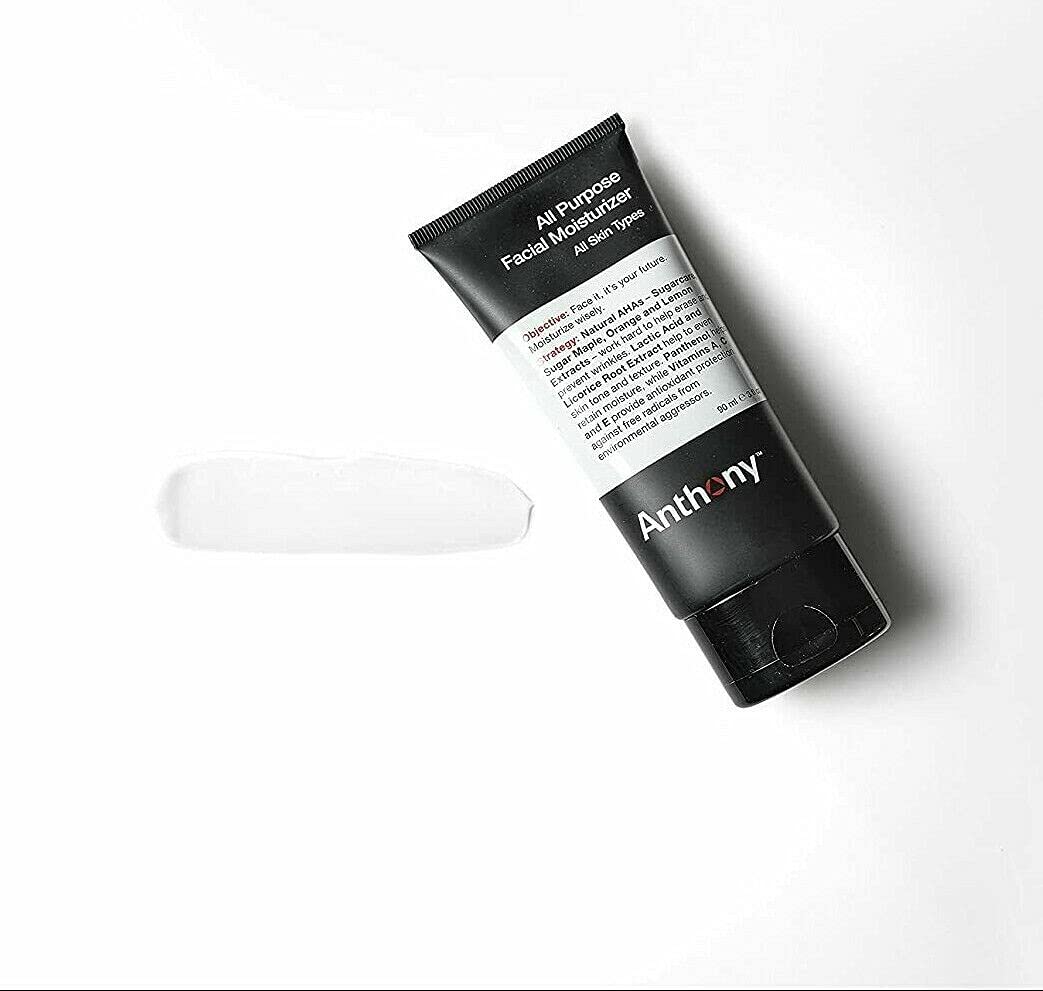 Anthony All-Purpose Facial Moisturizer being applied to the face for hydration.