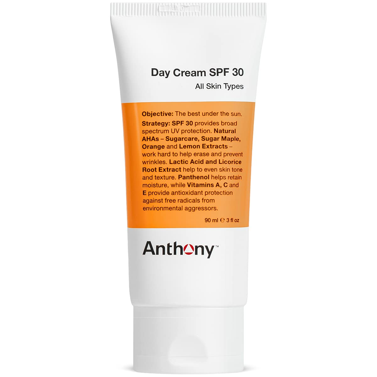 Anthony Day Cream SPF 30 bottle front shows daily sun protection for healthy skin