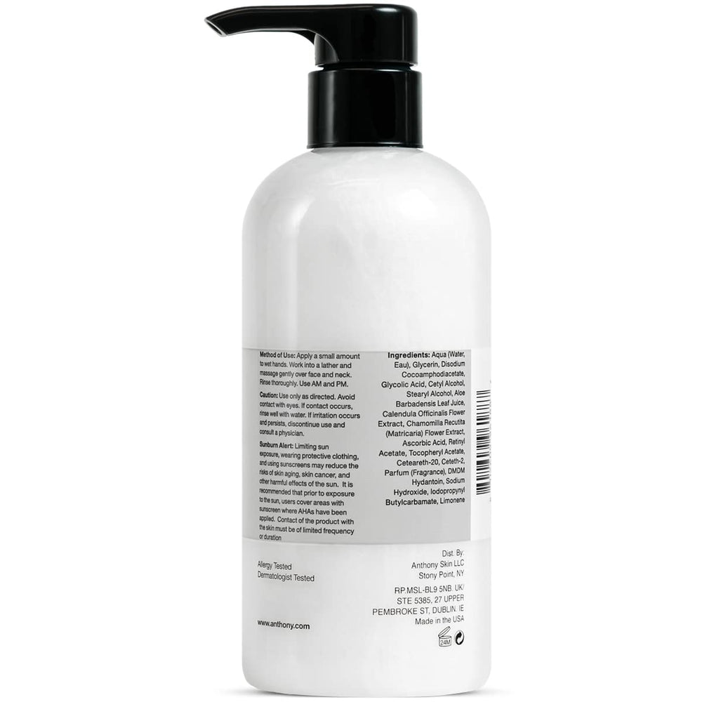 Anthony Glycolic Facial Cleanser texture on skin for deep cleansing and exfoliation.