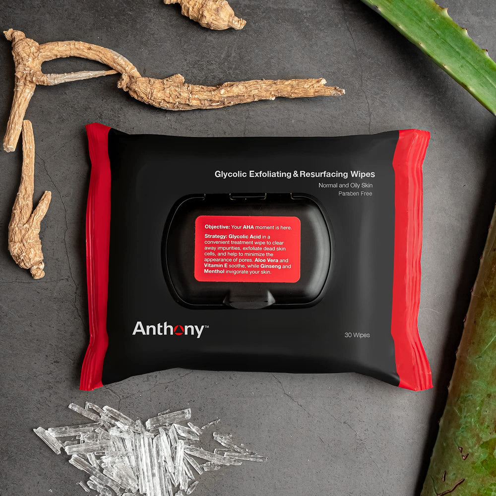 Anthony Glycolic Exfoliating Wipes smooth side shows cleansing and toning after exfoliation
