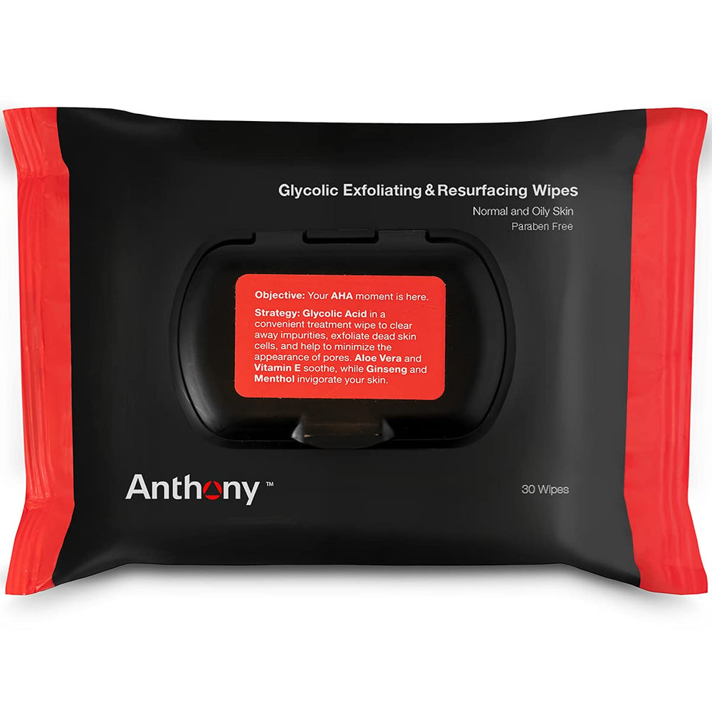 Anthony Glycolic Exfoliating Wipes travel case ready for gym or travel refreshment