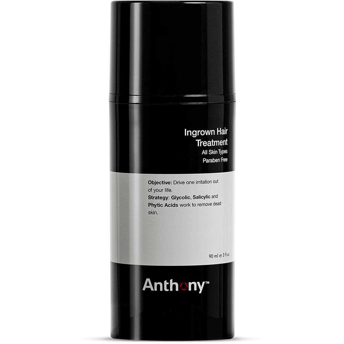 Anthony Ingrown Hair Treatment bottle closeup shows calming gel for razor burn relief.
