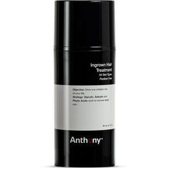 Anthony Ingrown Hair Treatment bottle closeup shows calming gel for razor burn relief.
