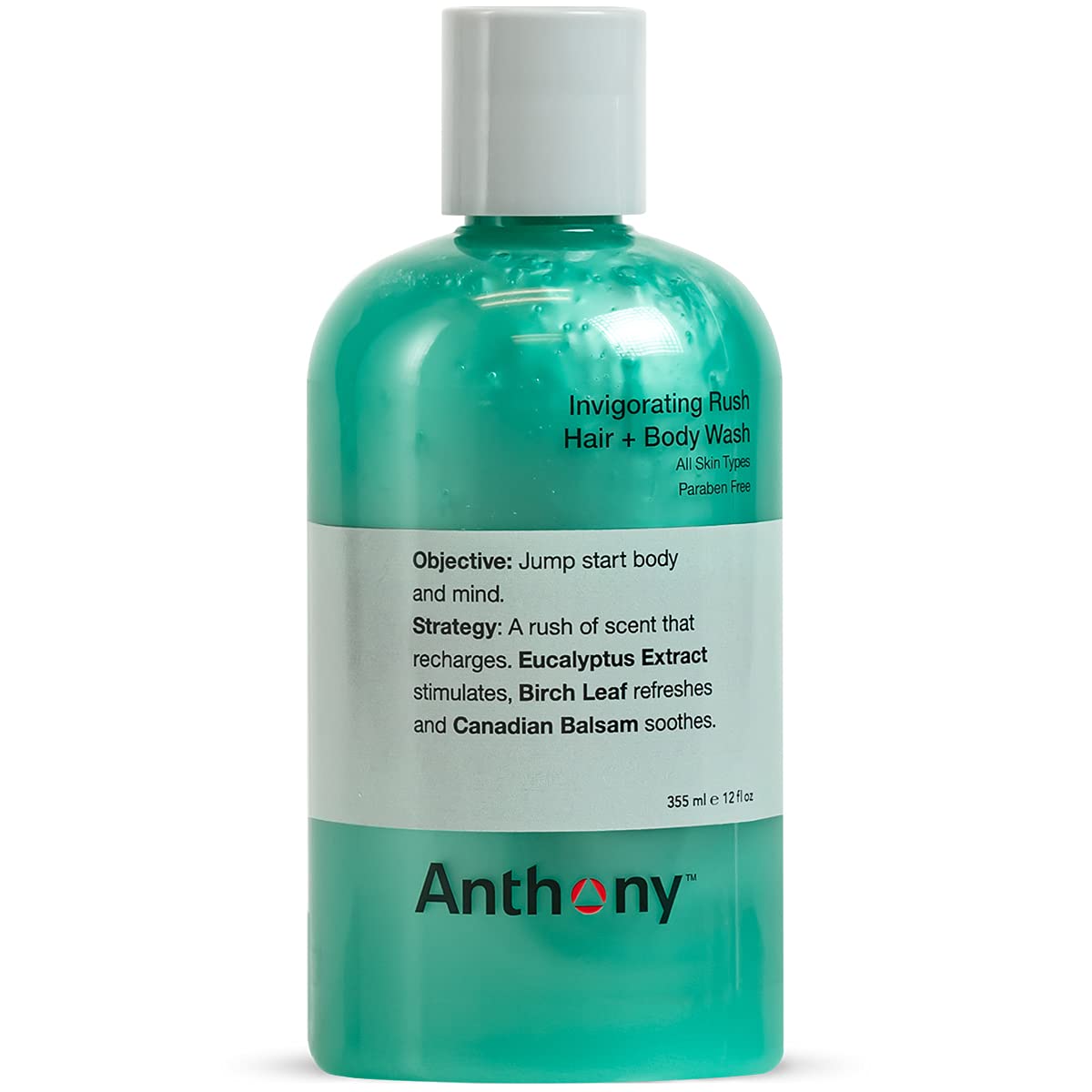 Anthony Invigorating Rush bottle poured for a quick, refreshing shower.