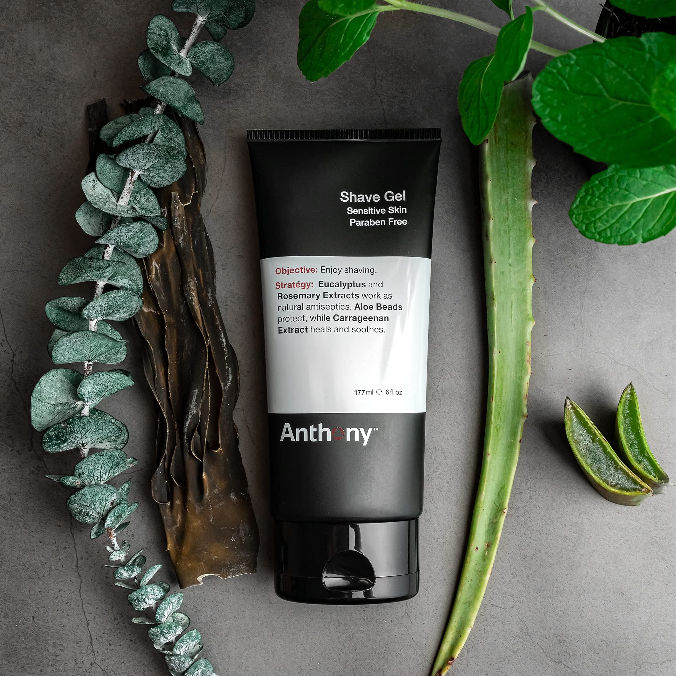 Anthony Shave Gel eucalyptus and rosemary offer gentle, refreshing care.