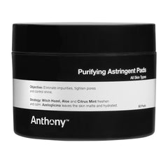 Anthony Witch Hazel Pads pack front—60-count purifying cleansing pads for daily use.