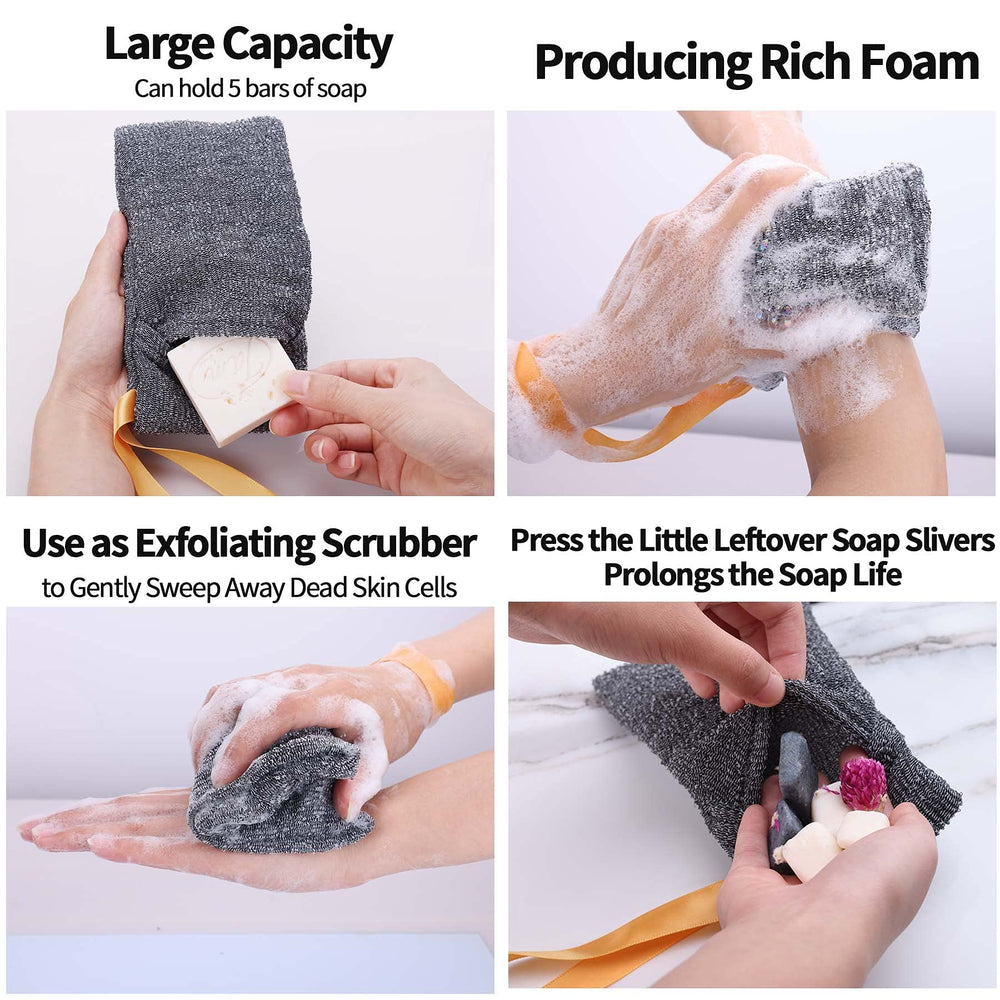 Antimbee hanging rope exfoliating pouch keeps soap secure and clean.