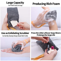Antimbee hanging rope exfoliating pouch keeps soap secure and clean.