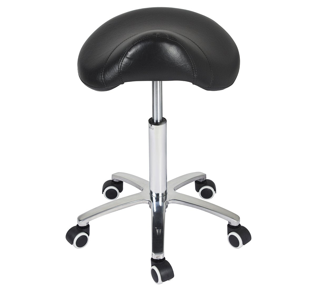 Antlu saddle stool rolling chair front view shows ergonomic saddle design for back-friendly seating