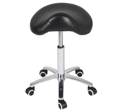 Antlu saddle stool rolling chair front view shows ergonomic saddle design for back-friendly seating