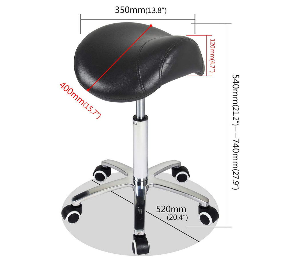 Antlu saddle stool rolling chair height-adjustment view highlights 54–74 cm range