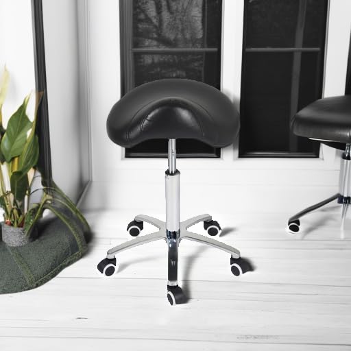 Antlu saddle stool rolling chair side view demonstrates easy height adjustment for varied workspaces