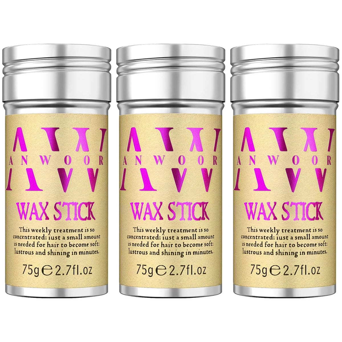 AnWoor wax stick hair packshot shows natural plant wax for safe, easy styling.