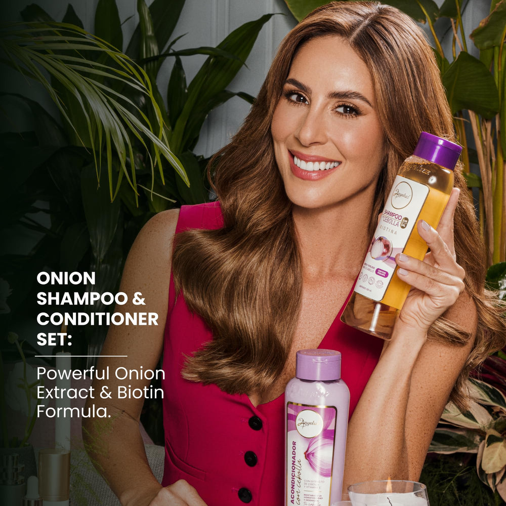 Anyeluz Onion Conditioner bottle front illustrating detangling and shine.