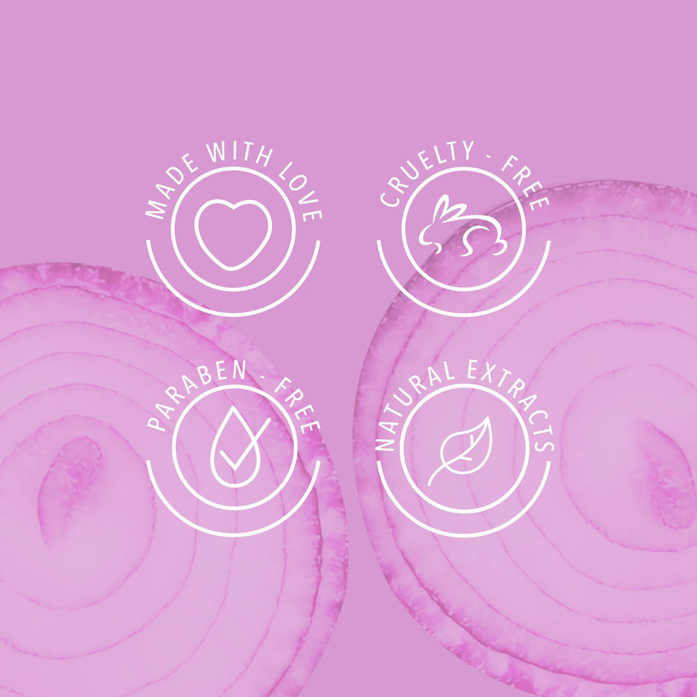ANYELUZ Onion Shampoo reduces oily roots for longer freshness.