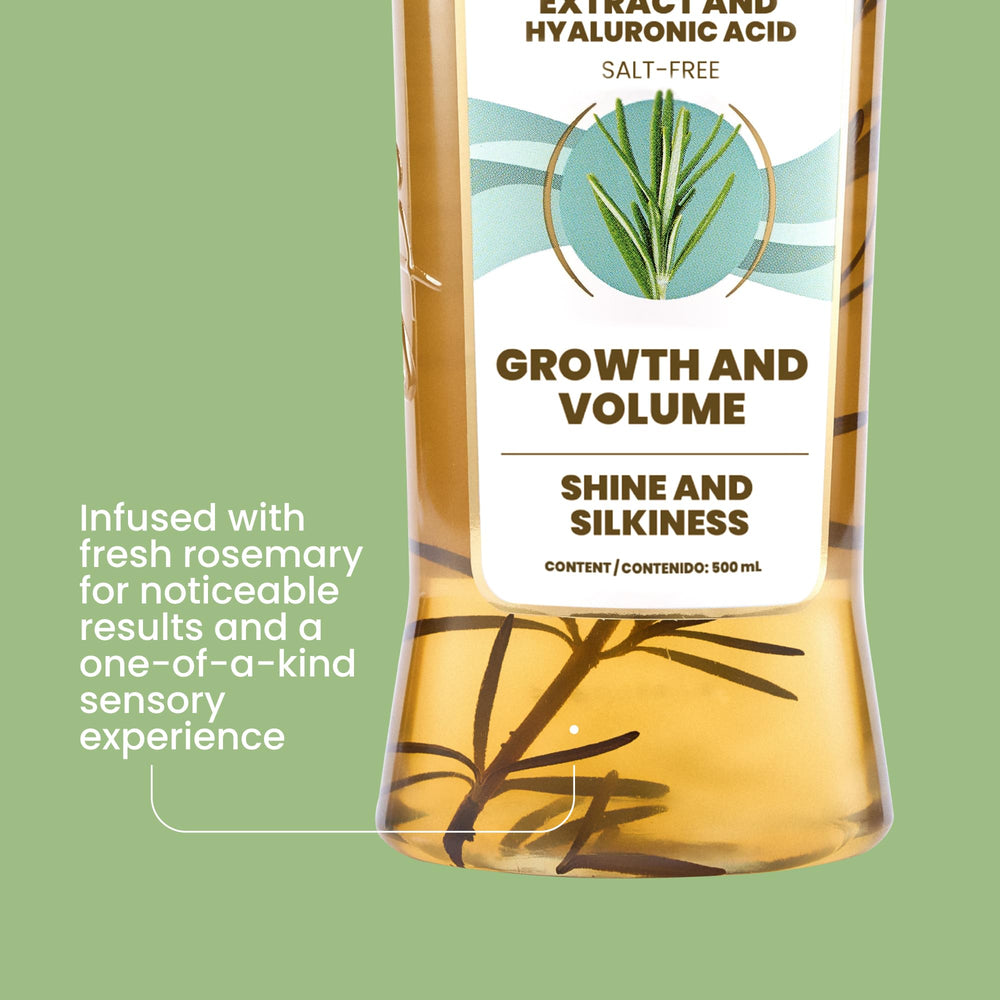 Anyeluz Rosemary Shampoo bottle on bathroom shelf for holistic hair care routines.