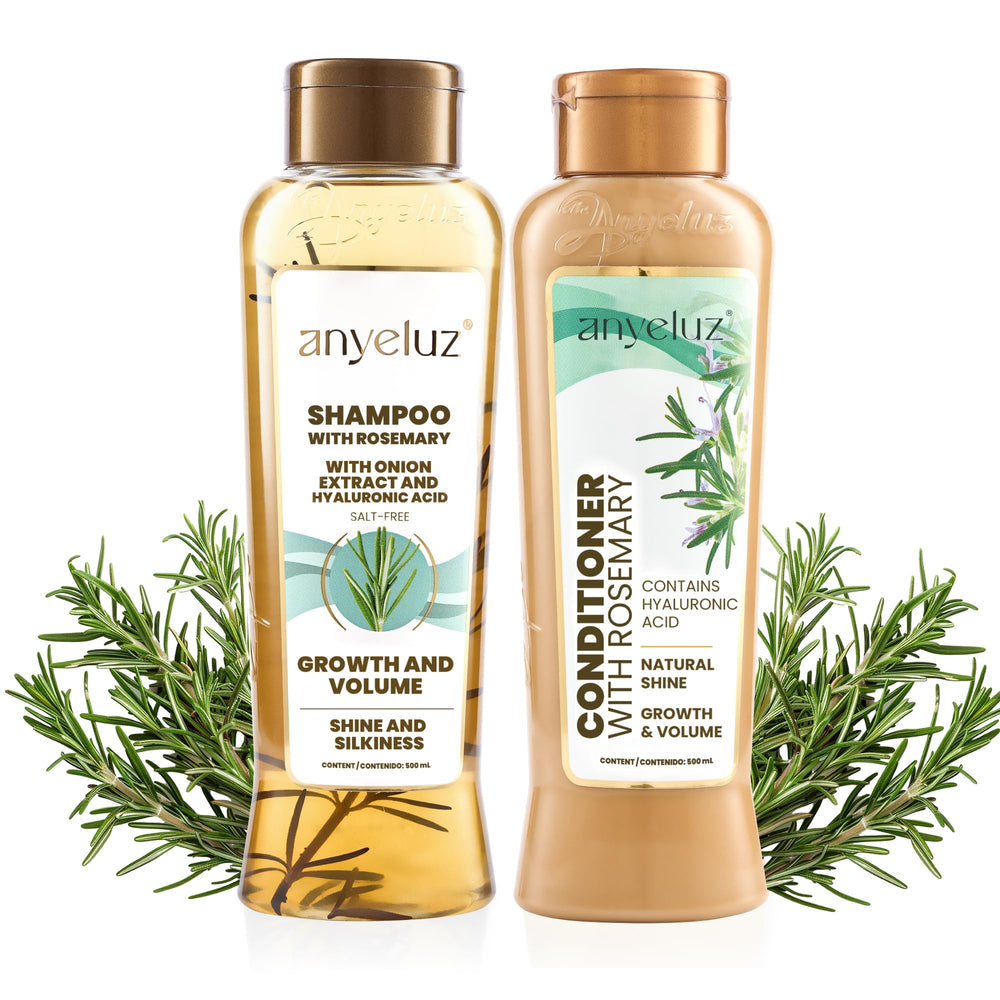 ANYELUZ Rosemary Shampoo bottle offers a refreshing scent for daily cleansing.