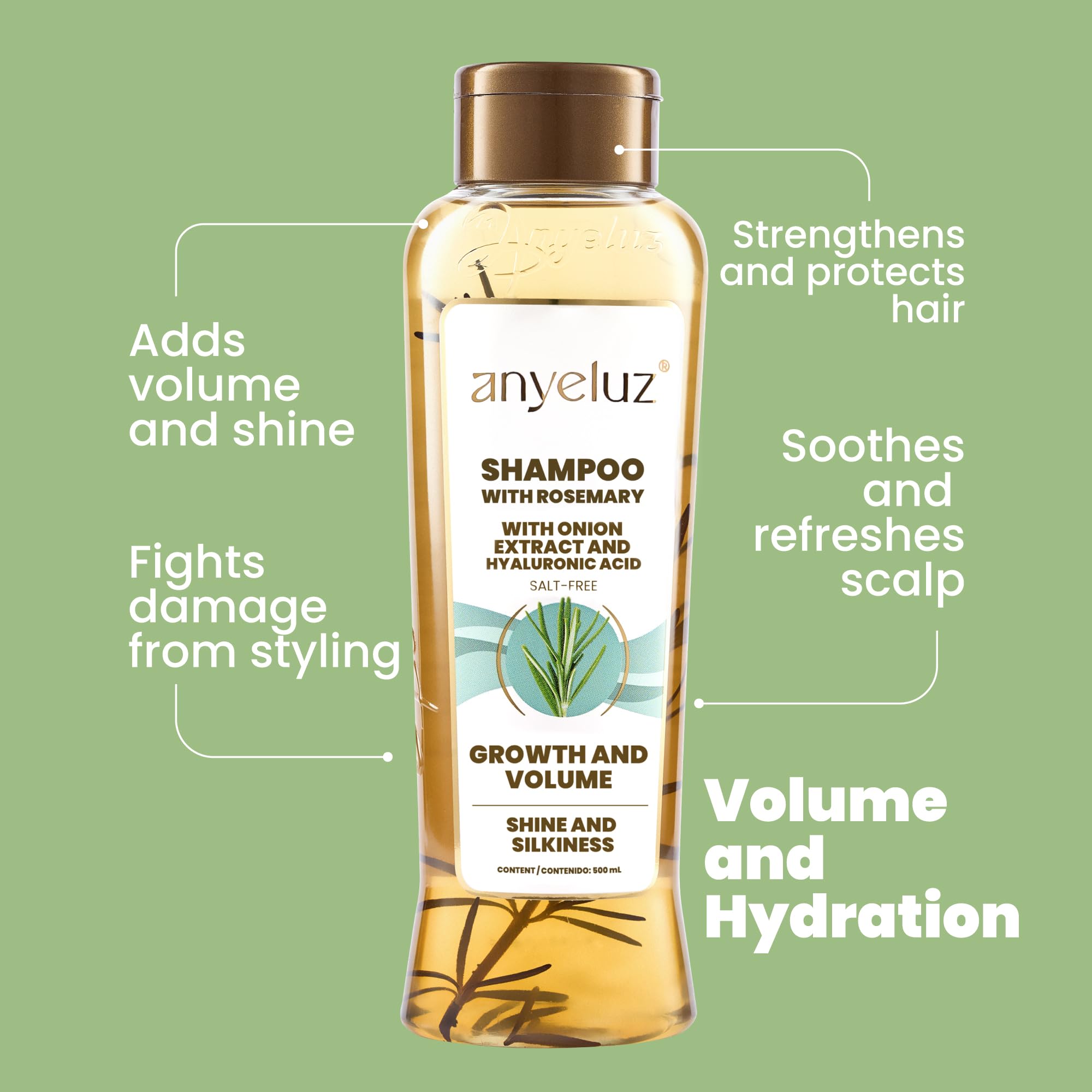 Anyeluz Rosemary Shampoo daily-use routine featuring natural fragrance.
