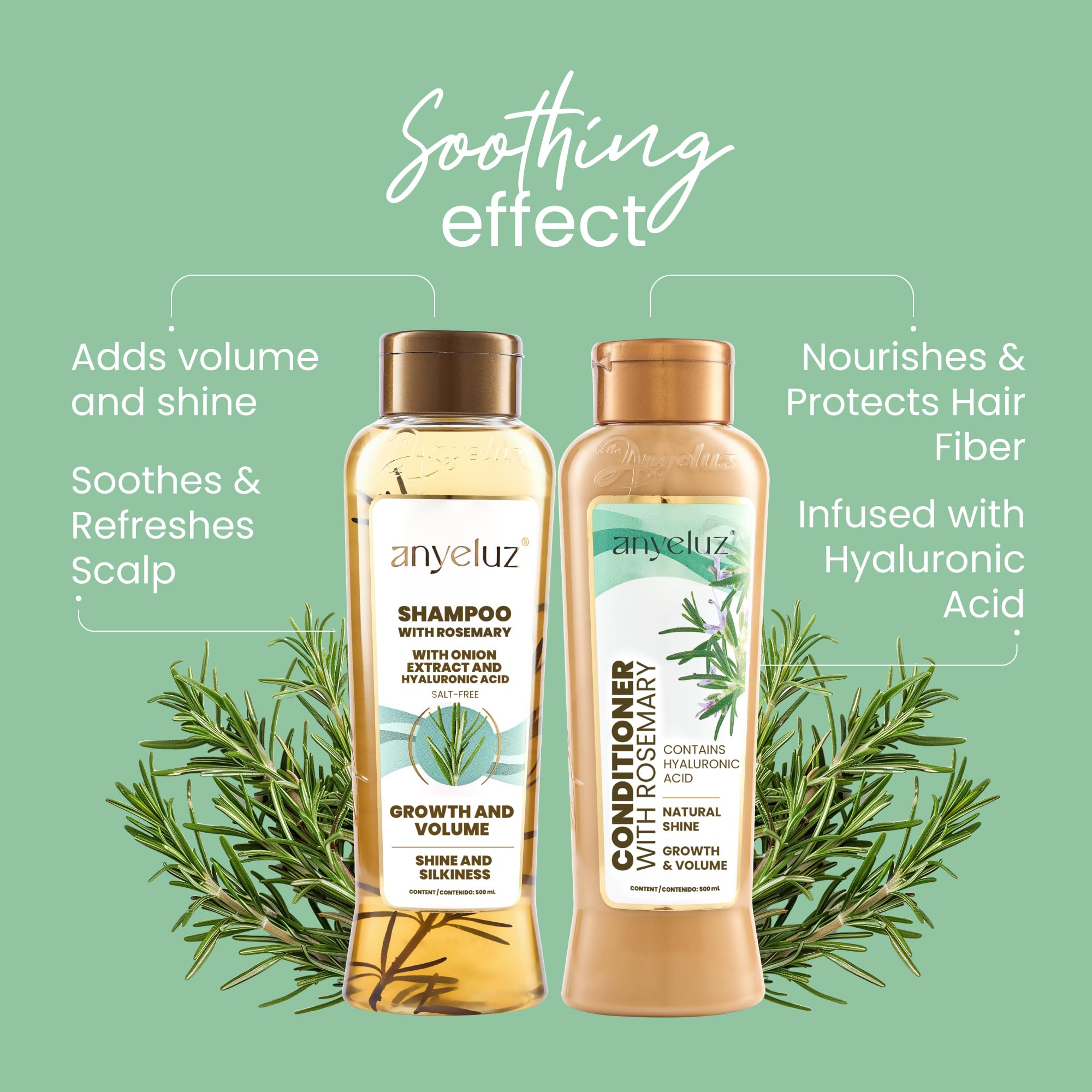 ANYELUZ Rosemary Shampoo lather close-up reveals rich foam and refreshing scalp cleanse.