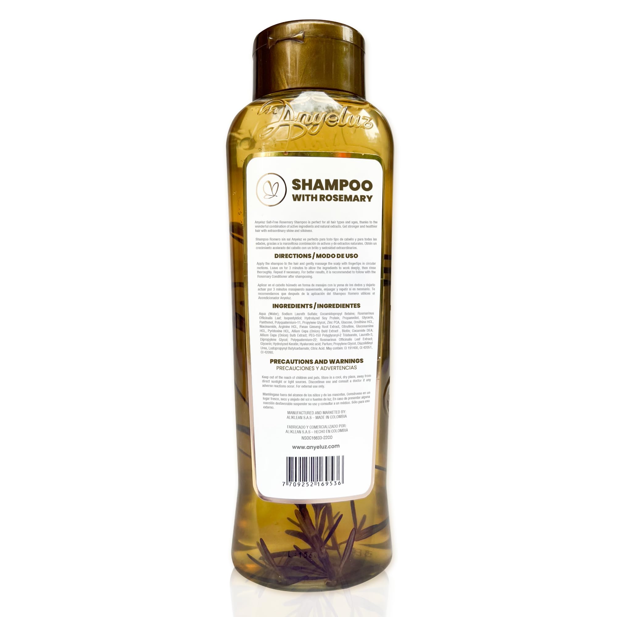 Anyeluz Rosemary Shampoo natural formula promotes gentle cleansing and everyday freshness.
