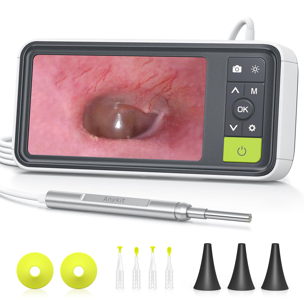 Anykit Digital Otoscope shows a clear live ear view on the 4.5-inch screen for easy inspection.