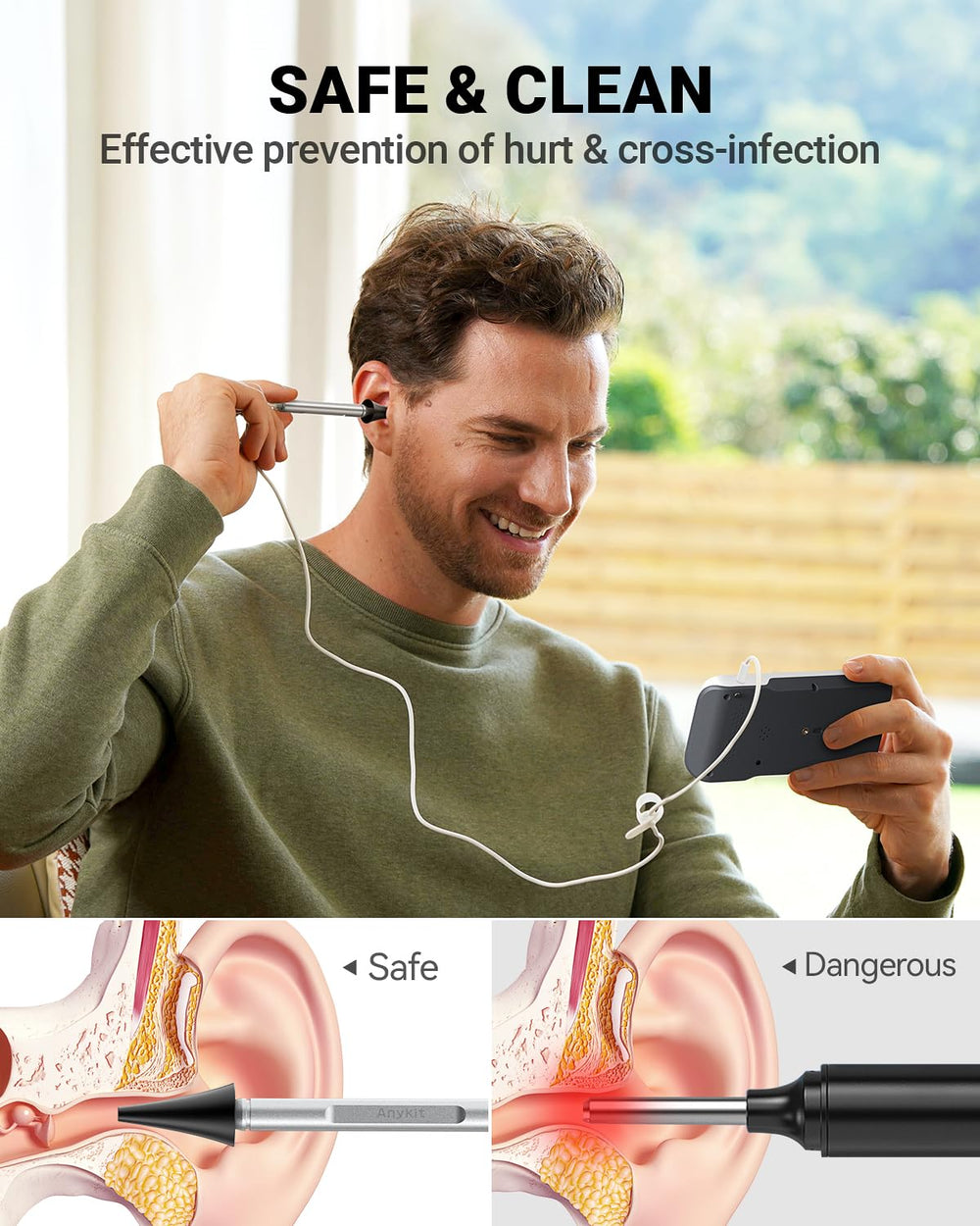 Anykit Digital Otoscope camera probe 39mm provides a slim, comfortable insertion view.