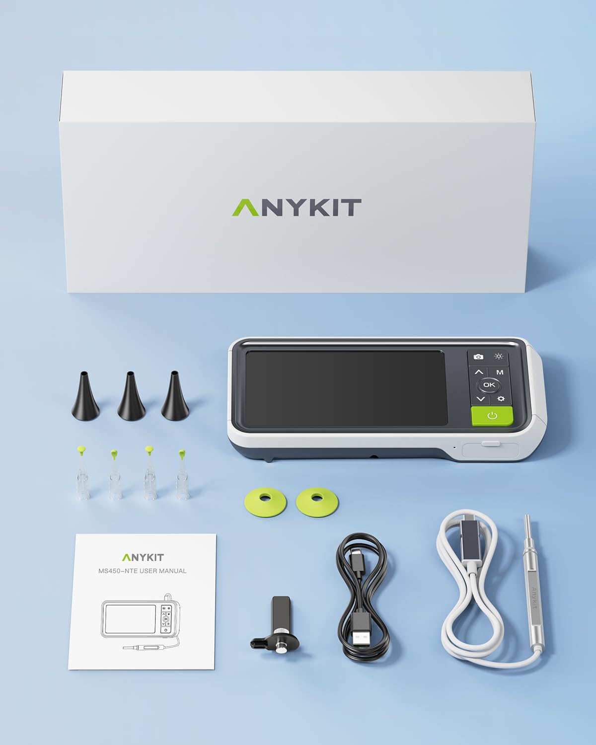 Anykit Digital Otoscope package includes cables and accessories for ready setup.