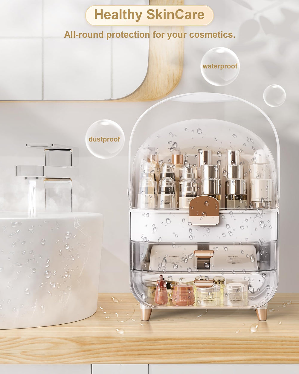 Anylady bathroom counter rose gold tall bottles storage example