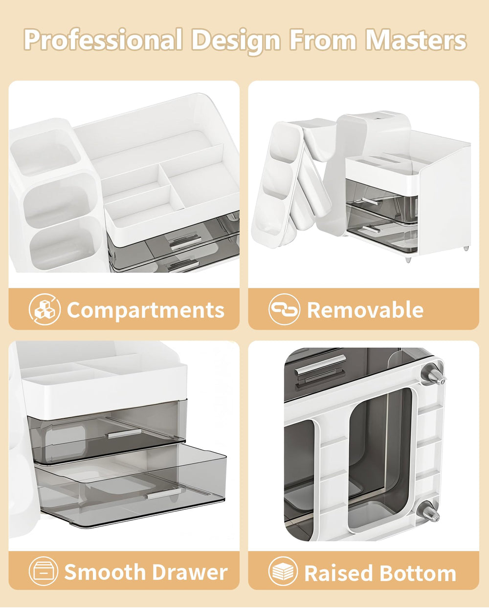 AnyLady detachable sections allow quick cleaning for a tidy vanity.
