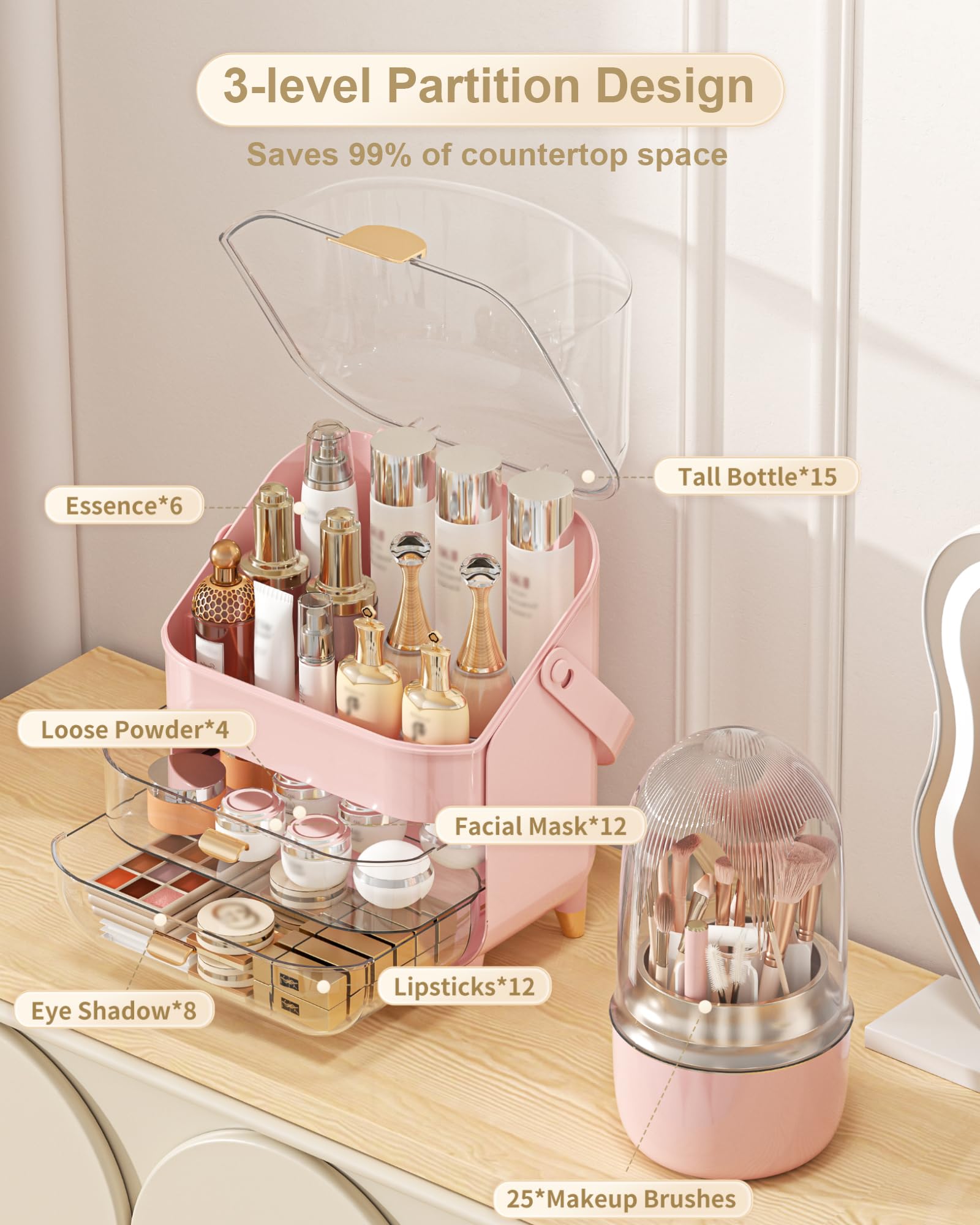 Anylady dust-proof storage keeps brushes clean and ready for makeup application throughout the day
