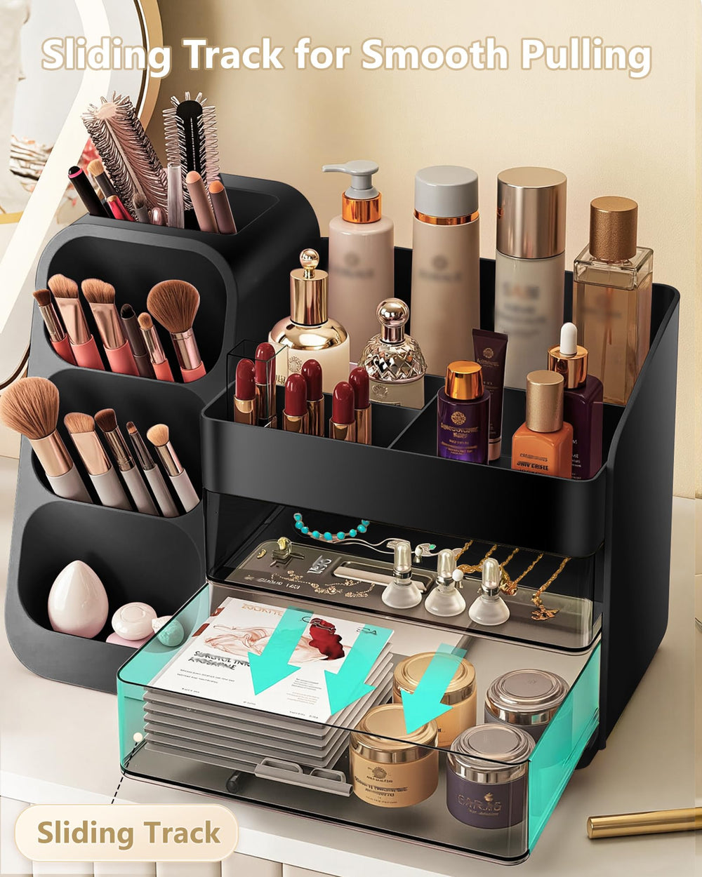Anylady elevated-base-design-black raises items for tidy countertops and better visibility.