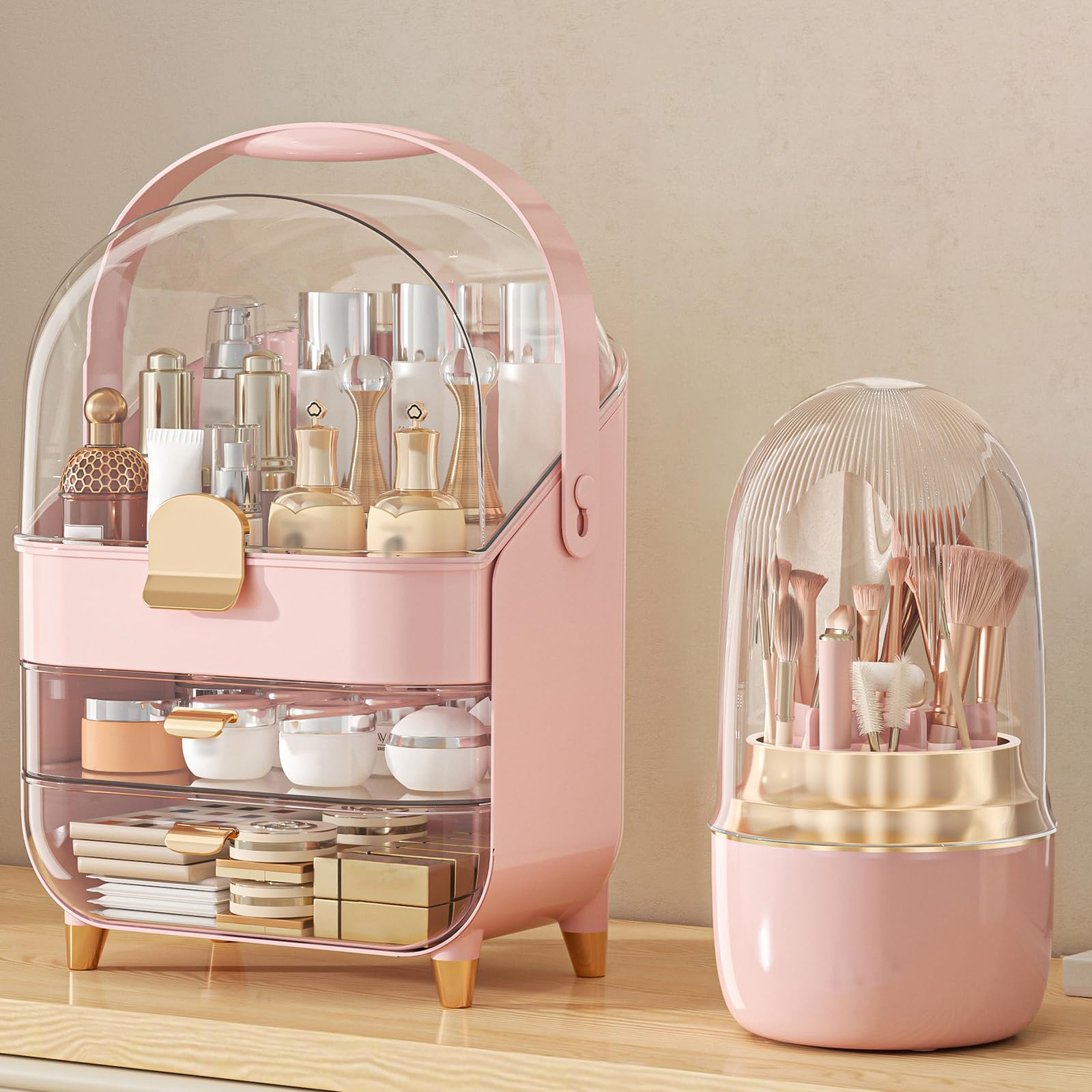 Anylady makeup organizer 3-tier pink keeps cosmetics neatly organized on vanity for quick access