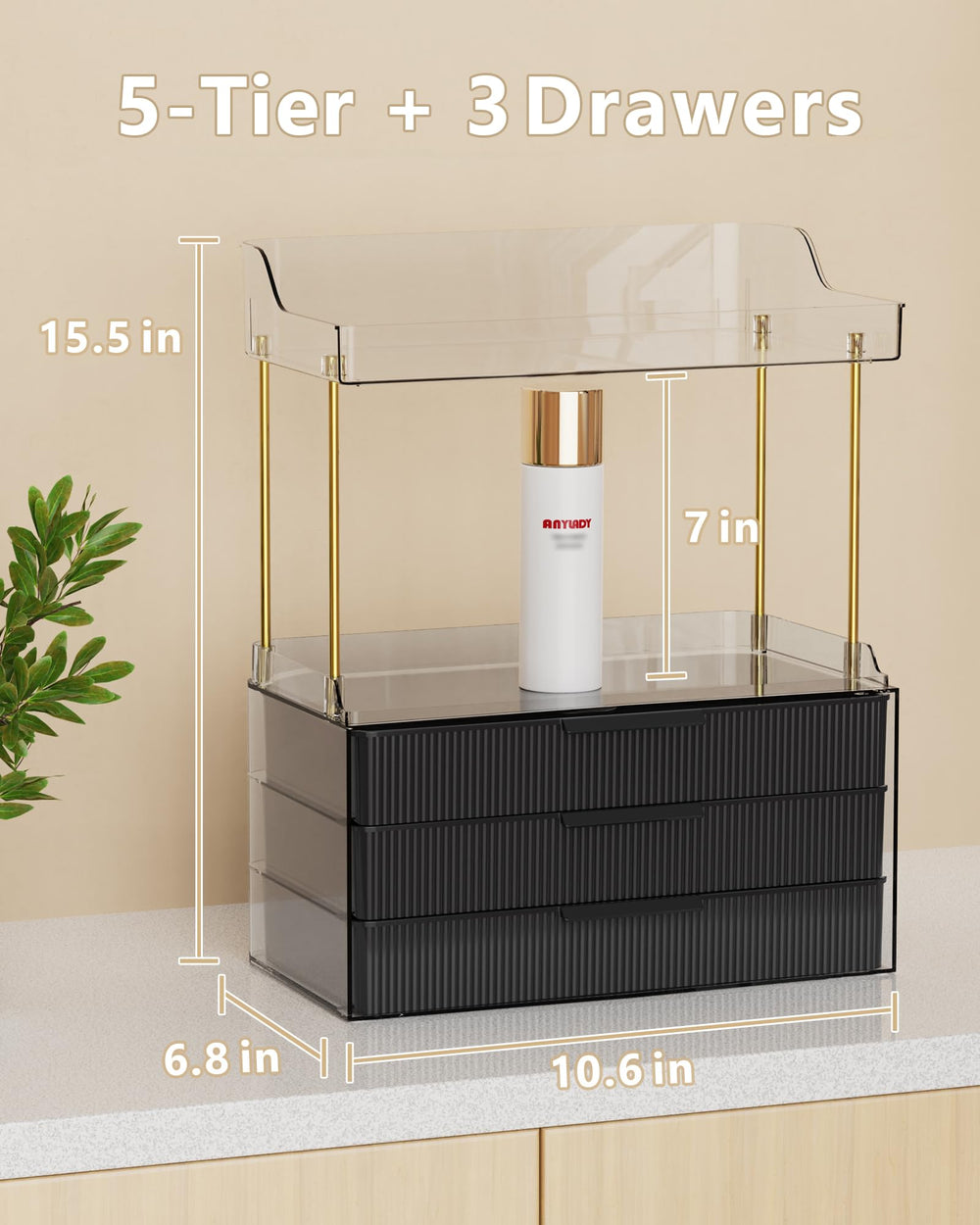 Anylady makeup organizer with reinforced steel frame preserves heavy palettes and stability